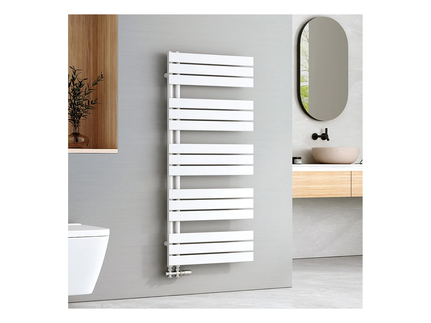 EMKE Sèche-serviettes à Eau Chaude Panneau Plat, Sèche-serviettes connexion latérale pour, Blanc 1320x600mm 798Watts