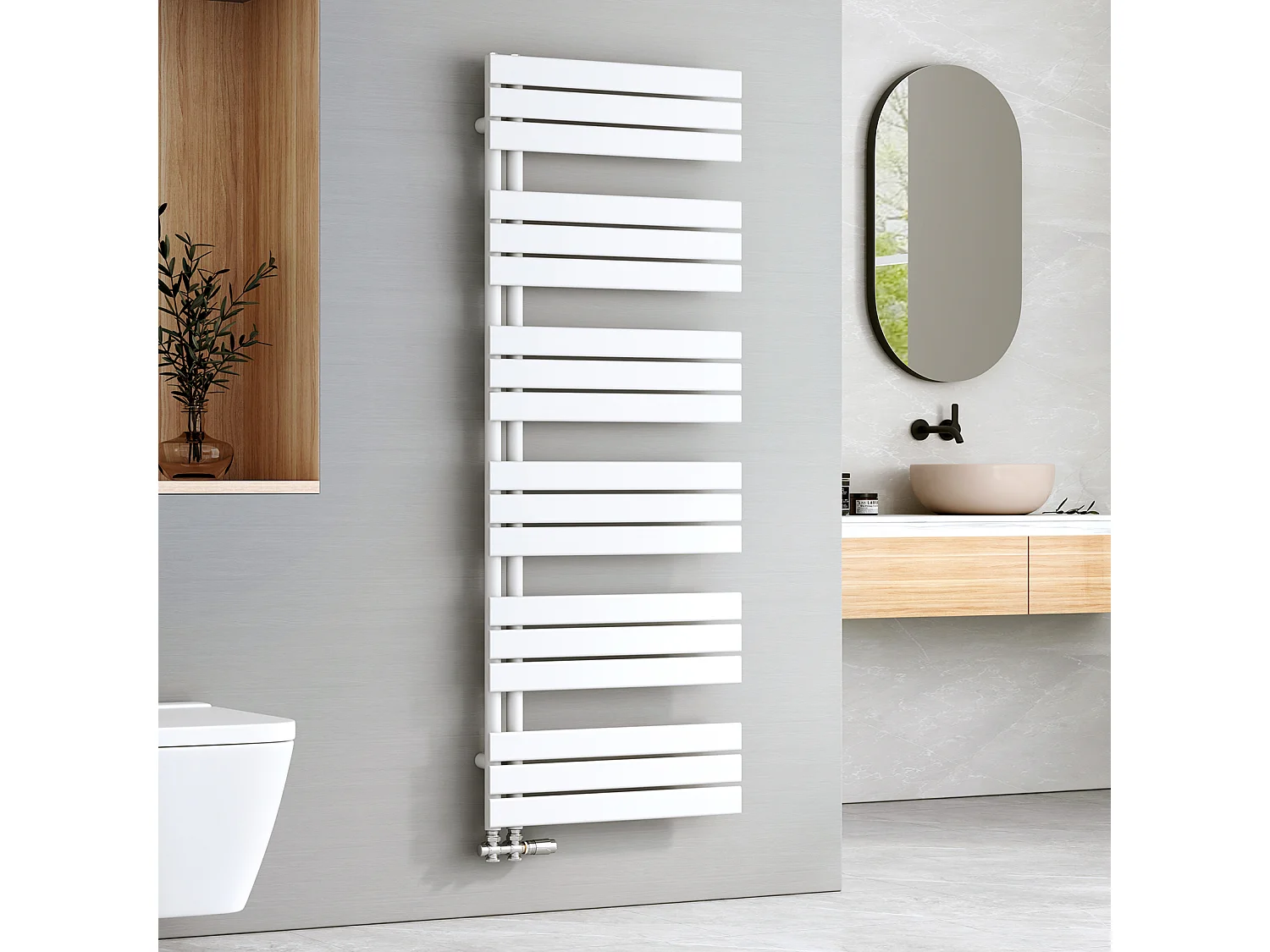 EMKE Sèche-serviettes à Eau Chaude Panneau Plat, Sèche-serviettes connexion latérale pour, Blanc 1599x600mm 958Watts