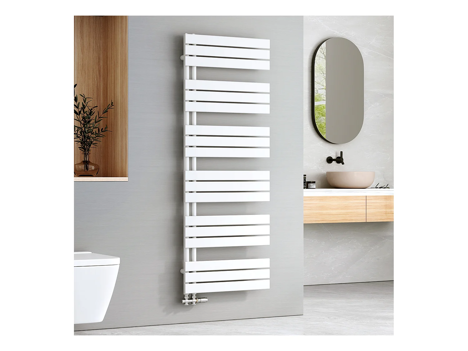 EMKE Sèche-serviettes à Eau Chaude Panneau Plat, Sèche-serviettes connexion latérale pour, Blanc 1599x600mm 958Watts