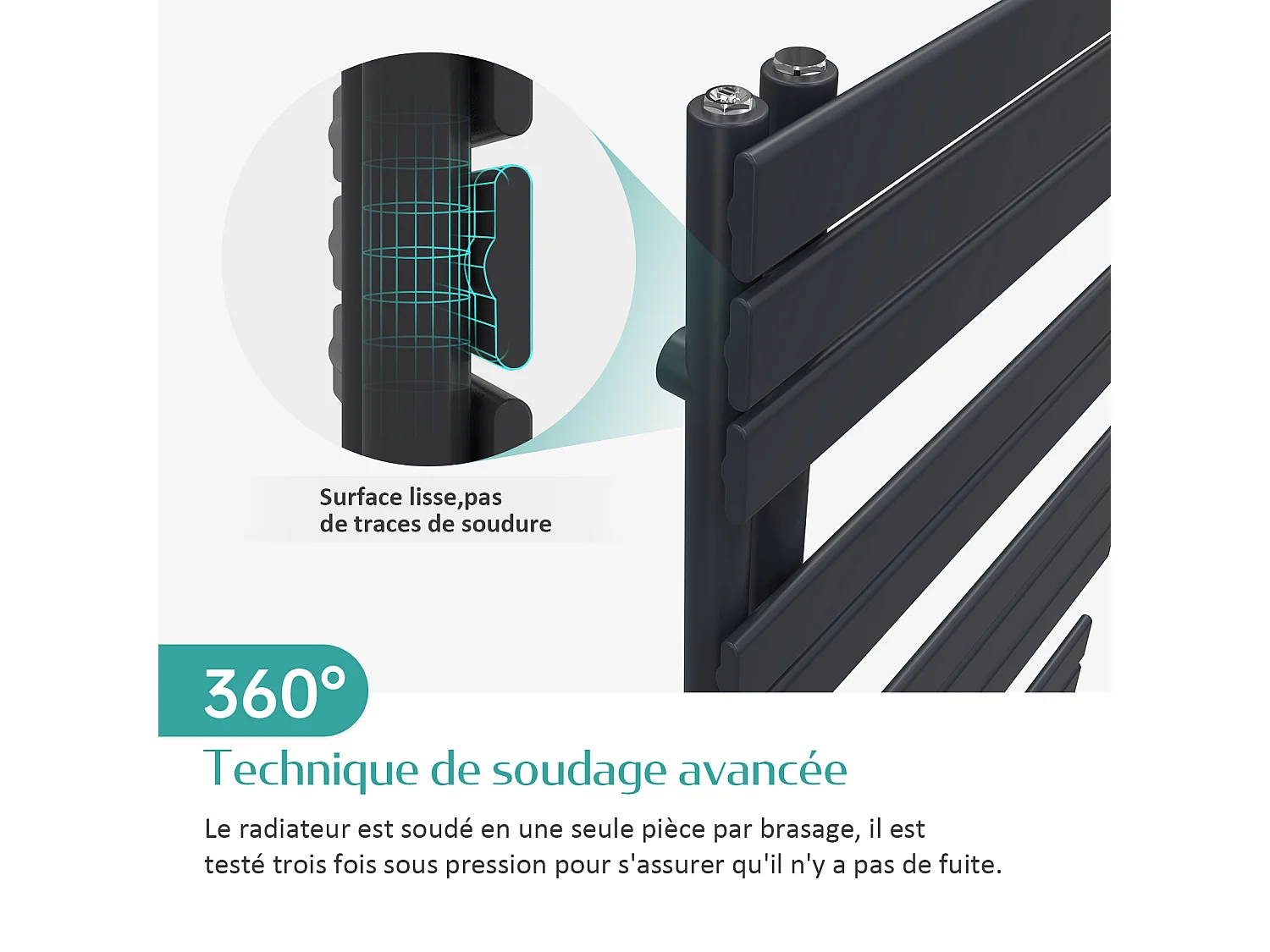 EMKE Handdoekradiator - Plat Design - Mat Zwart - 76x60 cm - Verwarming Badkamer