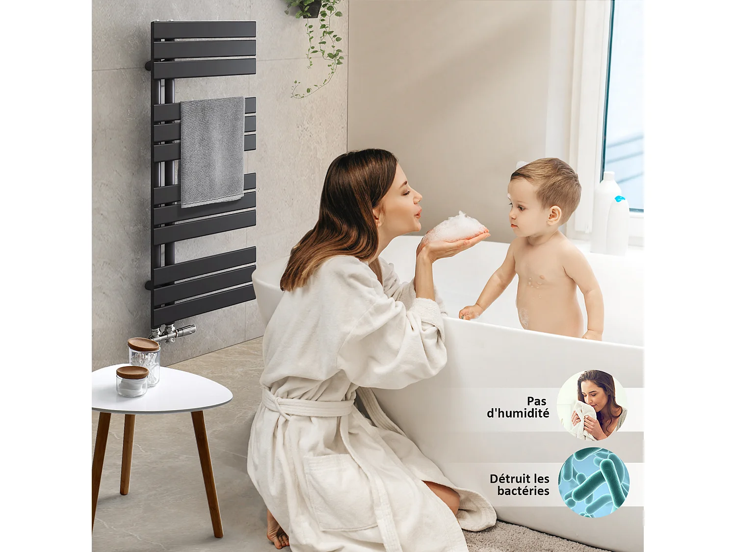 EMKE Handdoekradiator - Plat Design - Mat Zwart - 76x60 cm - Verwarming Badkamer