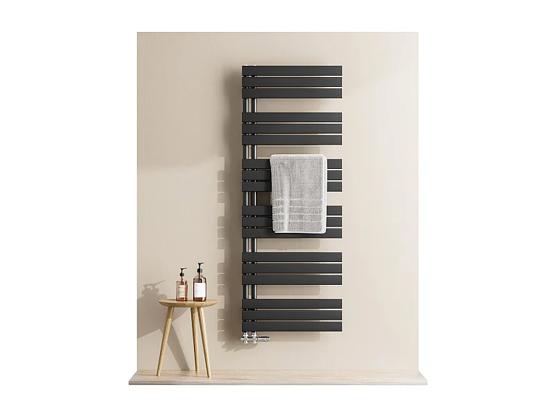 EMKE Sèche-serviettes à Eau Chaude Panneau Plat, Sèche-serviettes connexion latérale pour, Noir 752x600mm 479Watts