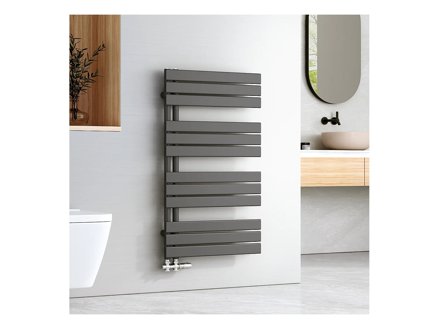 EMKE Sèche-serviettes à Eau Chaude Panneau Plat, Sèche-serviettes connexion latérale pour, Anthracite 1041x600mm 670Watts