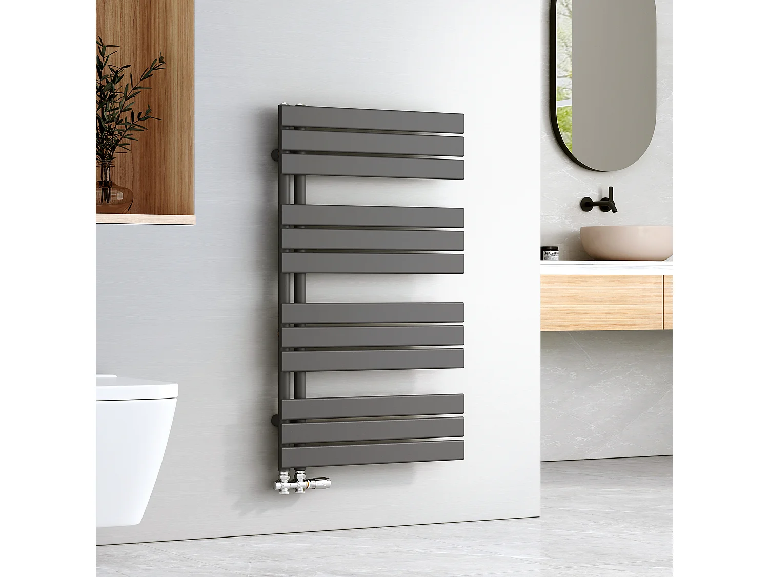 EMKE Sèche-serviettes à Eau Chaude Panneau Plat, Sèche-serviettes connexion latérale pour, Anthracite 1041x600mm 670Watts