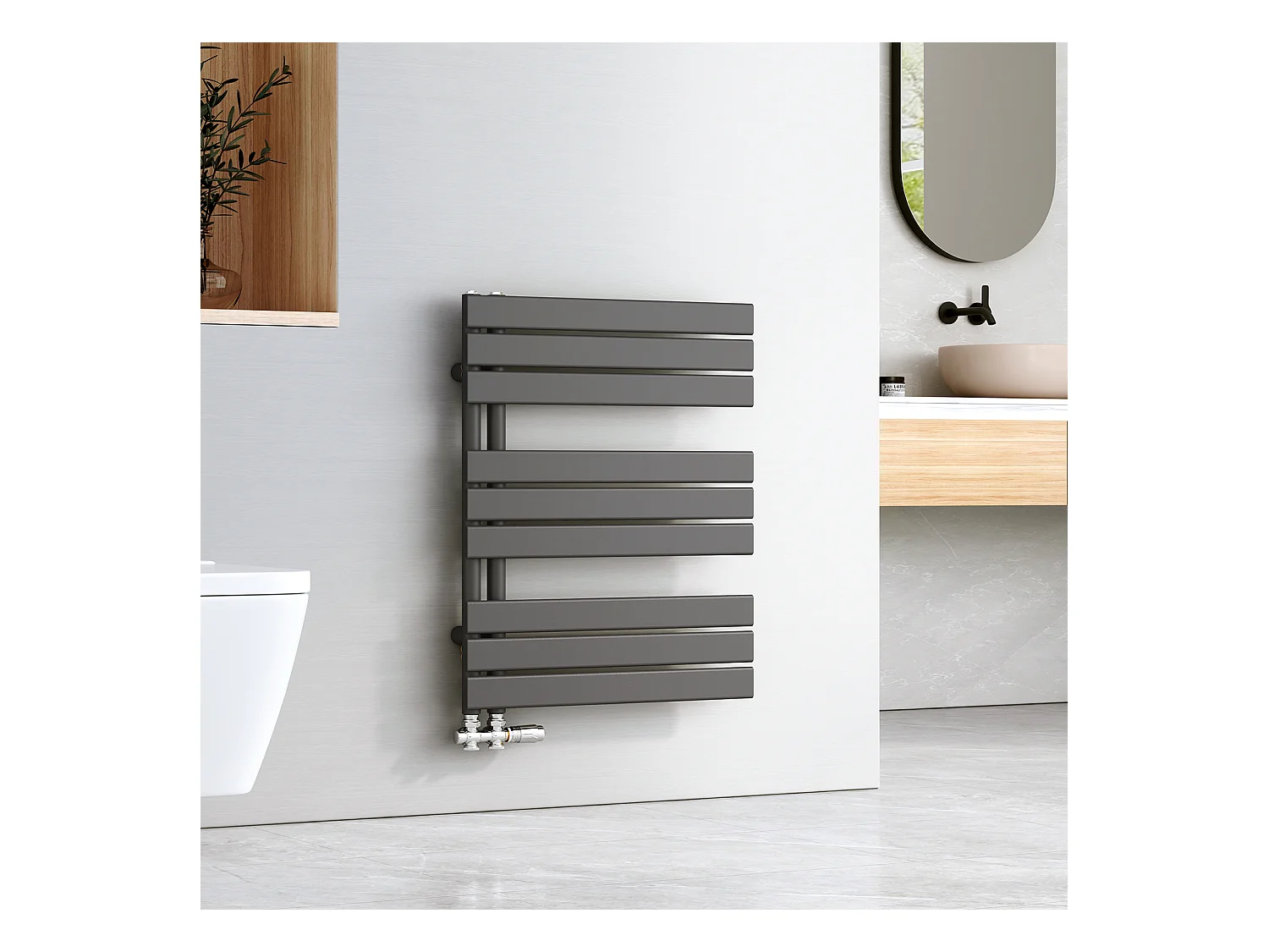 EMKE Sèche-serviettes à Eau Chaude Panneau Plat, Sèche-serviettes connexion latérale pour, Anthracite 762x600mm 503Watts