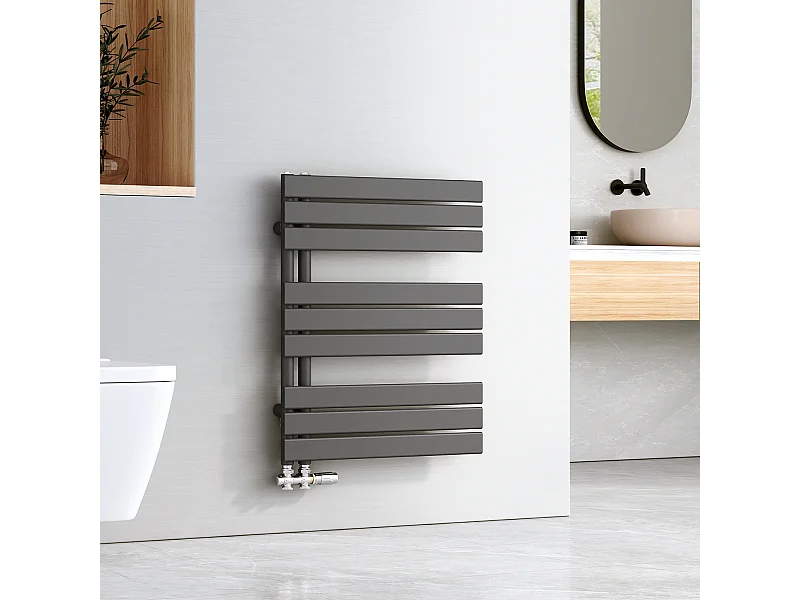 EMKE Handdoekradiator - Plat Design - Mat Antraciet - 76x60 cm - Verwarming Badkamer