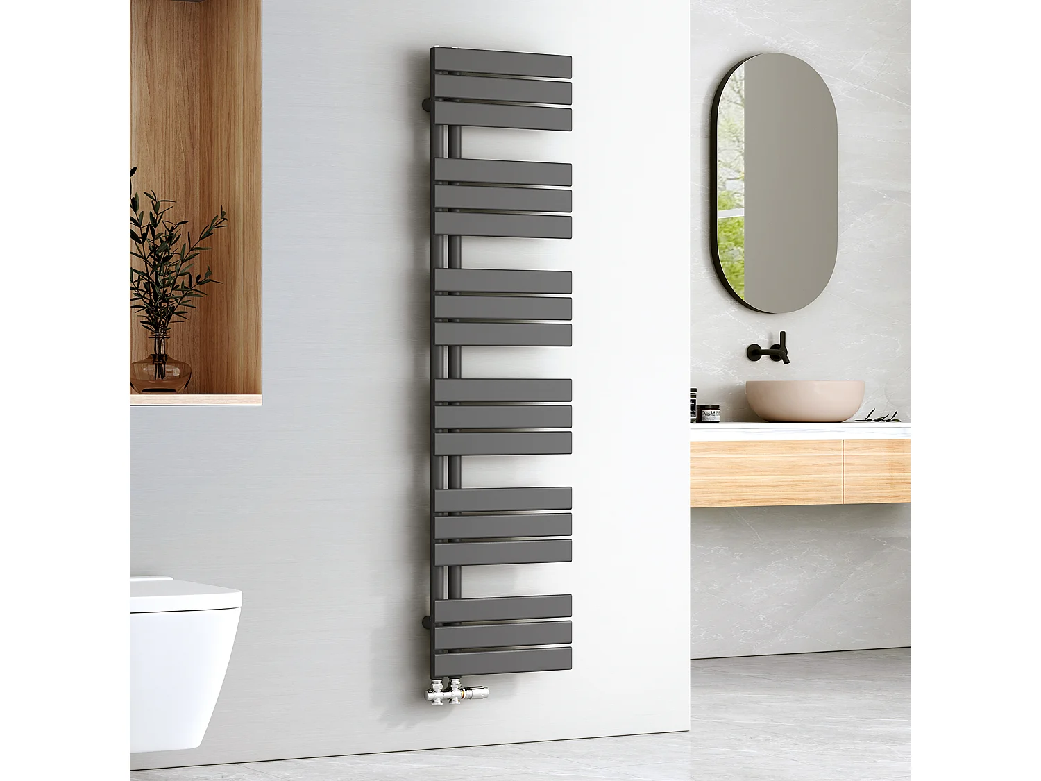 EMKE Sèche-serviettes à Eau Chaude Panneau Plat, Sèche-serviettes connexion latérale pour, Anthracite 1599x400mm 718Watts