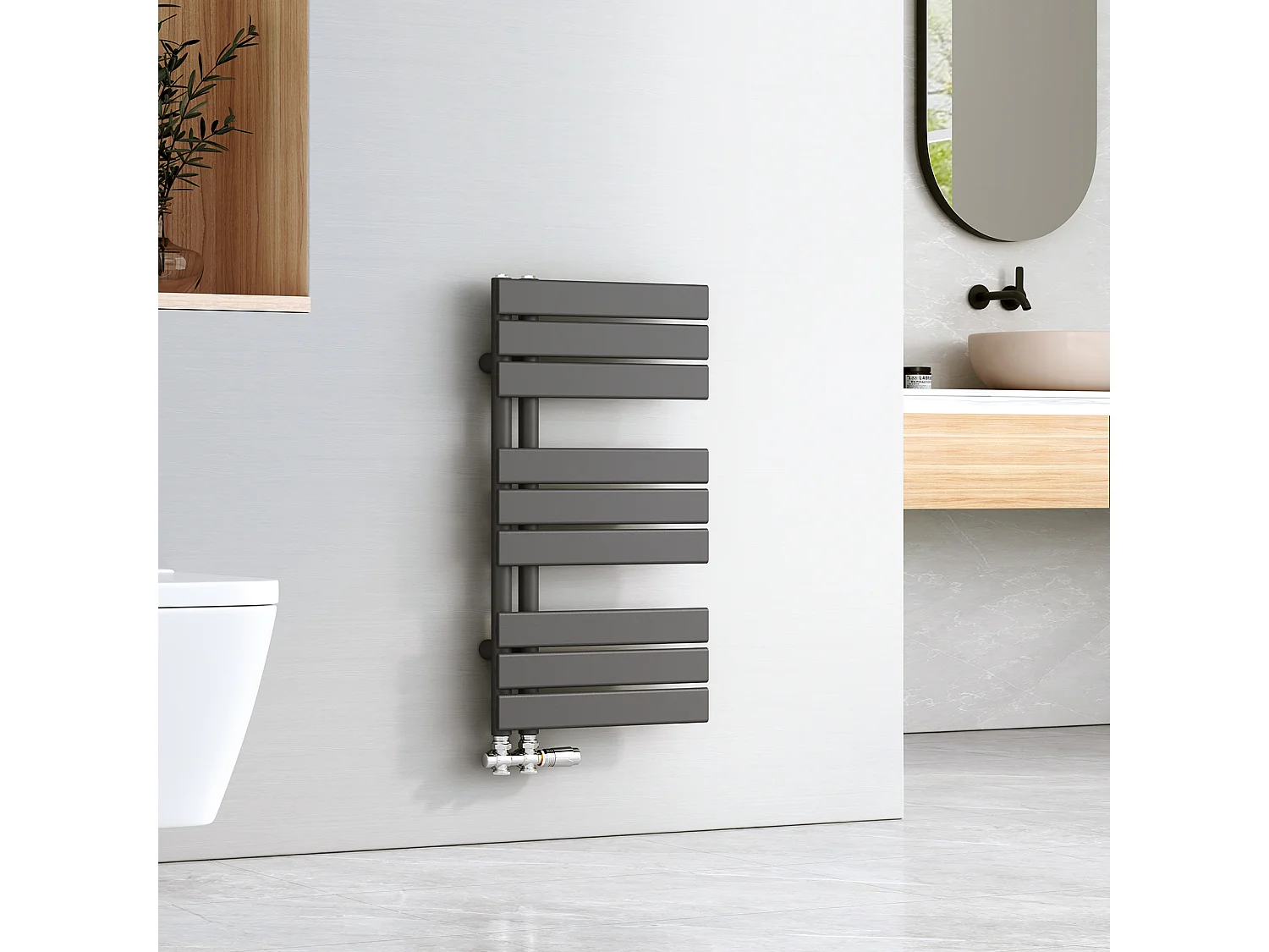 EMKE Sèche-serviettes à Eau Chaude Panneau Plat, Sèche-serviettes connexion latérale pour, Anthracite 762x400mm 360Watts