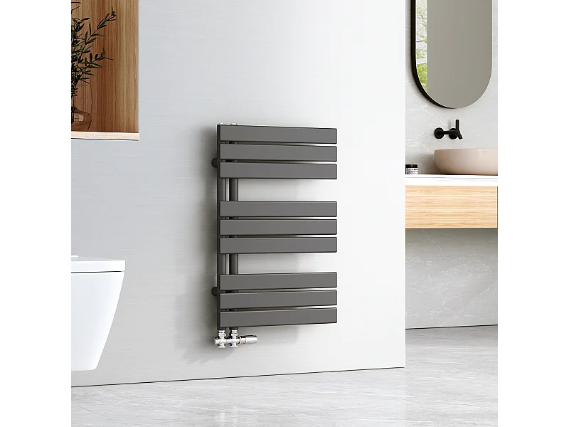 EMKE Sèche-serviettes à Eau Chaude Panneau Plat, Sèche-serviettes connexion latérale pour, Anthracite 762x500mm 416Watts