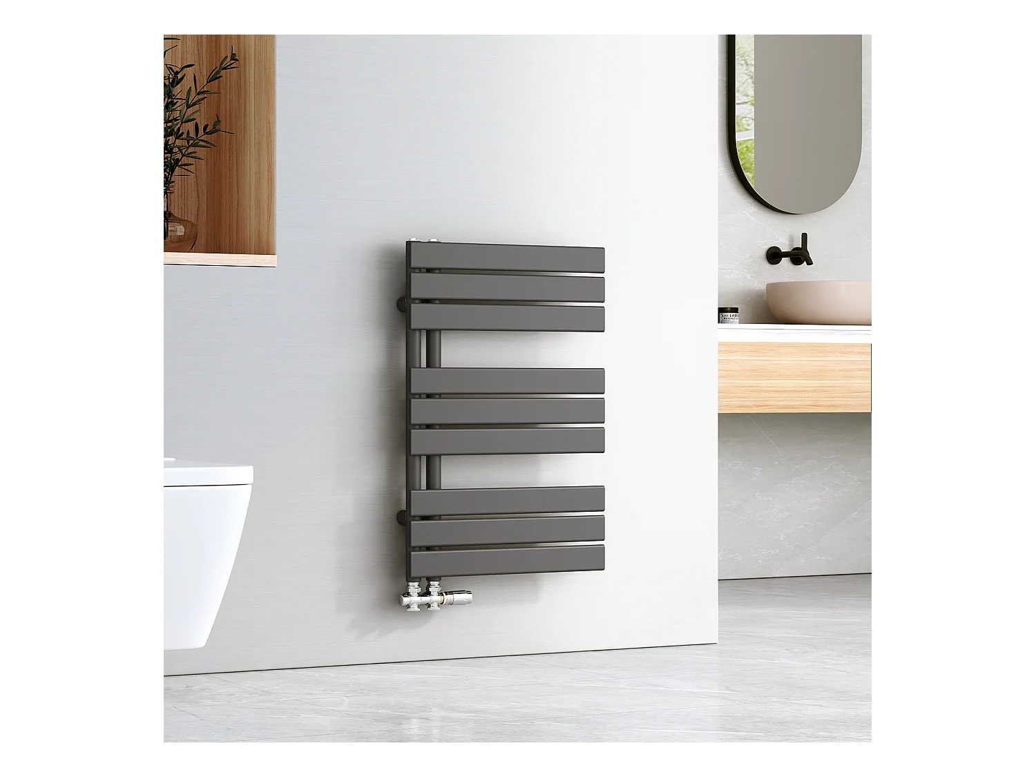 EMKE Sèche-serviettes à Eau Chaude Panneau Plat, Sèche-serviettes connexion latérale pour, Anthracite 762x500mm 416Watts