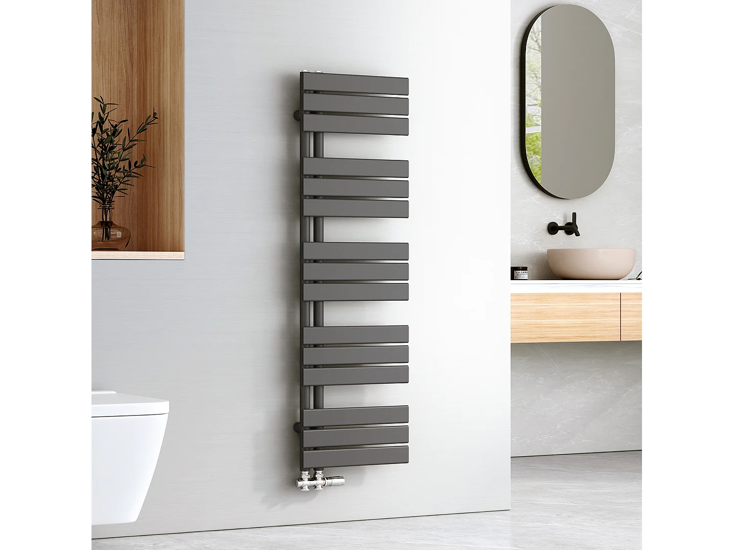 EMKE Sèche-serviettes à Eau Chaude Panneau Plat, Sèche-serviettes connexion latérale pour, Anthracite 1320x400mm 598Watts