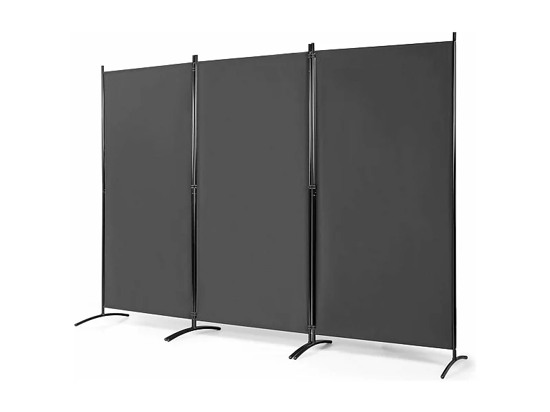 Cloison à 3 Panneaux, Paravent Pliable avec Charnières Résistantes en Acier, Cloison Autoportante, pour Maison, Bureau, Salle de Bain etc, 260x 183cm (Gris foncé)