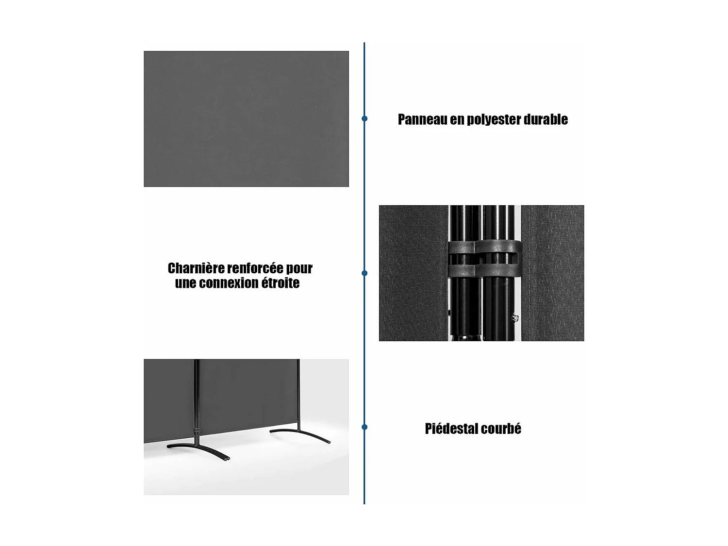 Cloison à 3 Panneaux, Paravent Pliable avec Charnières Résistantes en Acier, Cloison Autoportante, pour Maison, Bureau, Salle de Bain etc, 260x 183cm (Gris foncé)