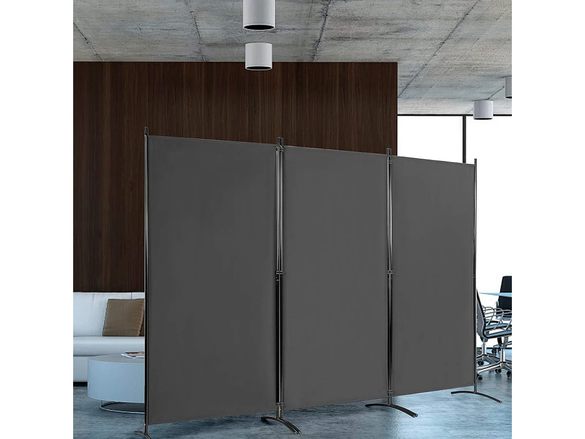 Cloison à 3 Panneaux, Paravent Pliable avec Charnières Résistantes en Acier, Cloison Autoportante, pour Maison, Bureau, Salle de Bain etc, 260x 183cm (Gris foncé)