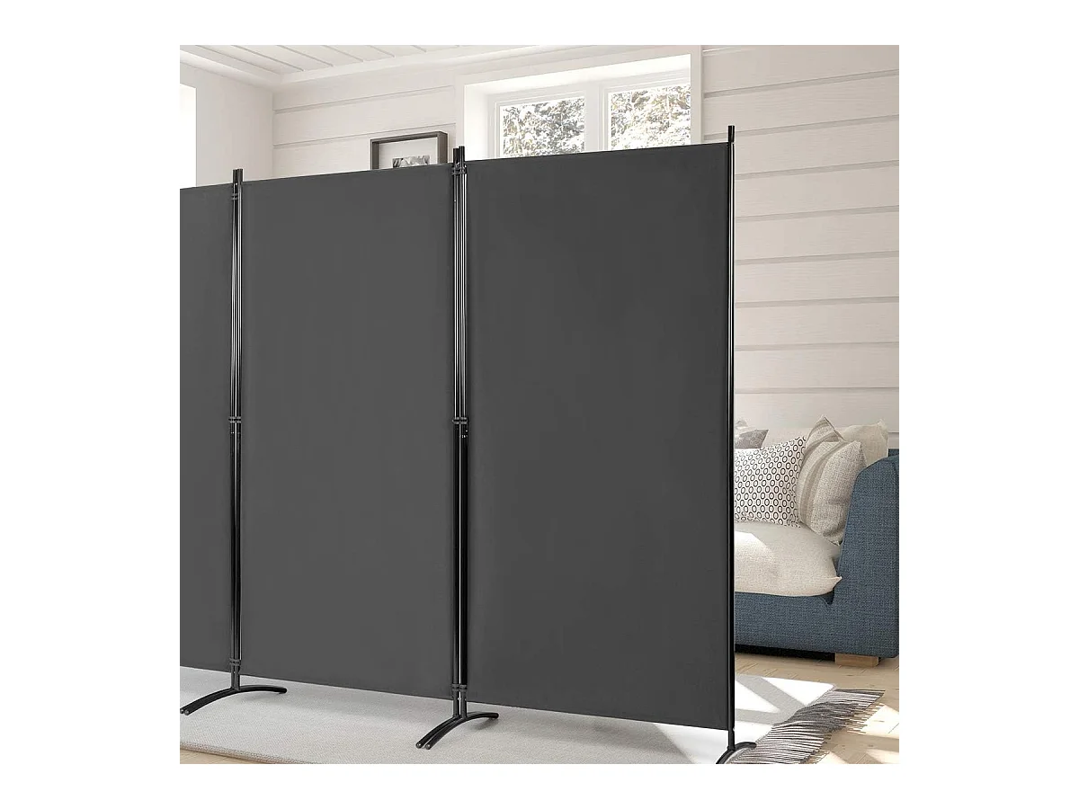 Cloison à 3 Panneaux, Paravent Pliable avec Charnières Résistantes en Acier, Cloison Autoportante, pour Maison, Bureau, Salle de Bain etc, 260x 183cm (Gris foncé)