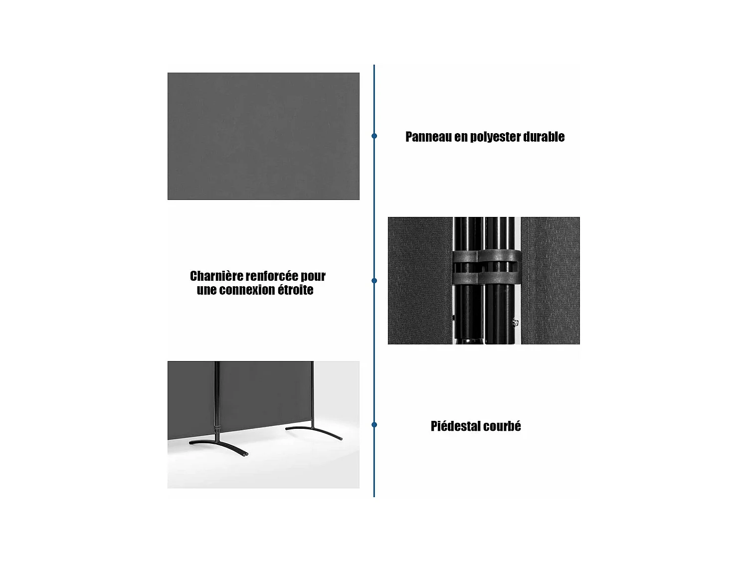 Cloison à 3 Panneaux, Paravent Pliable avec Charnières Résistantes en Acier, Cloison Autoportante, pour Maison, Bureau, Salle de Bain etc, 260x 183cm (Gris foncé)