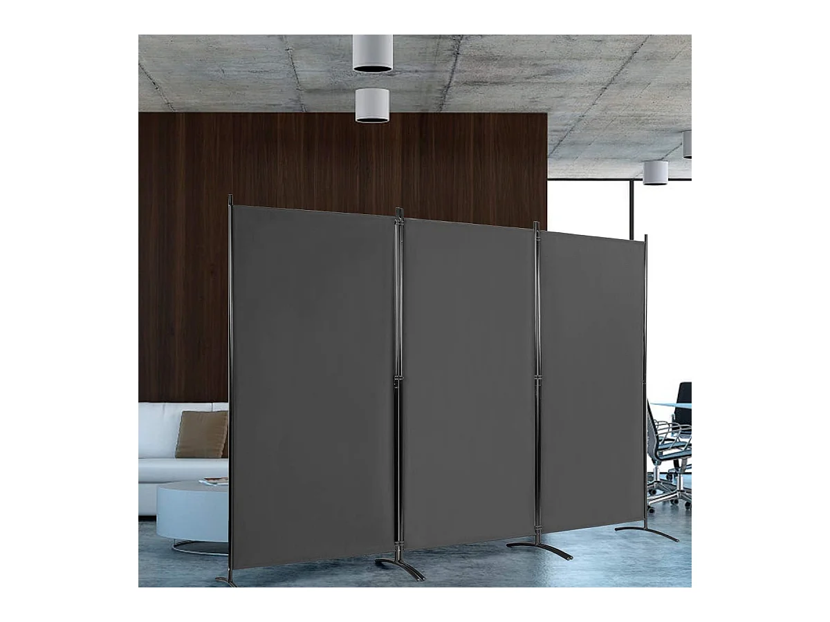 Cloison à 3 Panneaux, Paravent Pliable avec Charnières Résistantes en Acier, Cloison Autoportante, pour Maison, Bureau, Salle de Bain etc, 260x 183cm (Gris foncé)