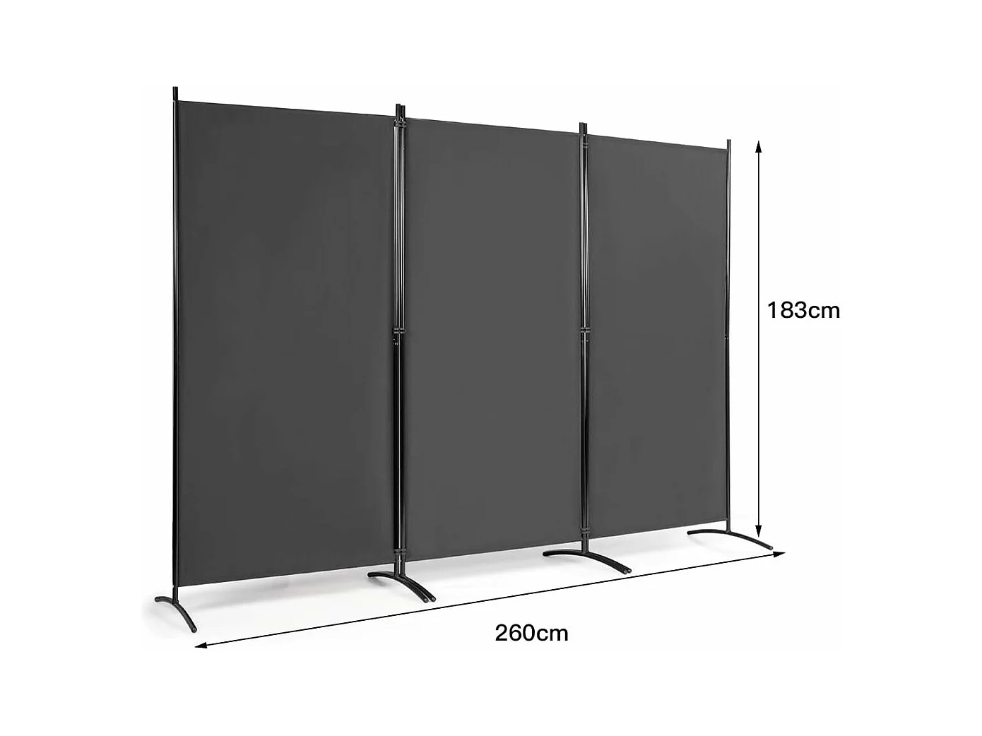 Cloison à 3 Panneaux, Paravent Pliable avec Charnières Résistantes en Acier, Cloison Autoportante, pour Maison, Bureau, Salle de Bain etc, 260x 183cm (Gris foncé)