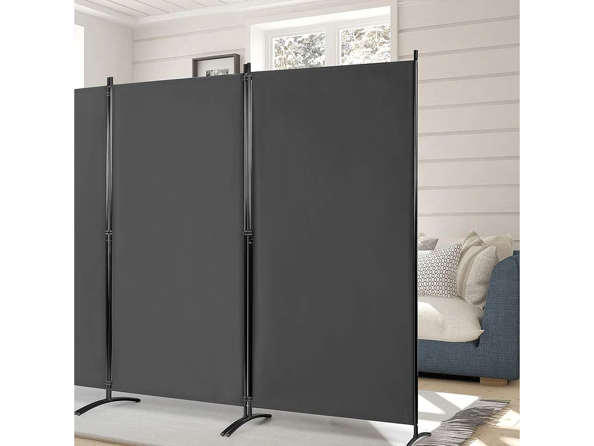 Cloison à 3 Panneaux, Paravent Pliable avec Charnières Résistantes en Acier, Cloison Autoportante, pour Maison, Bureau, Salle de Bain etc, 260x 183cm (Gris foncé)