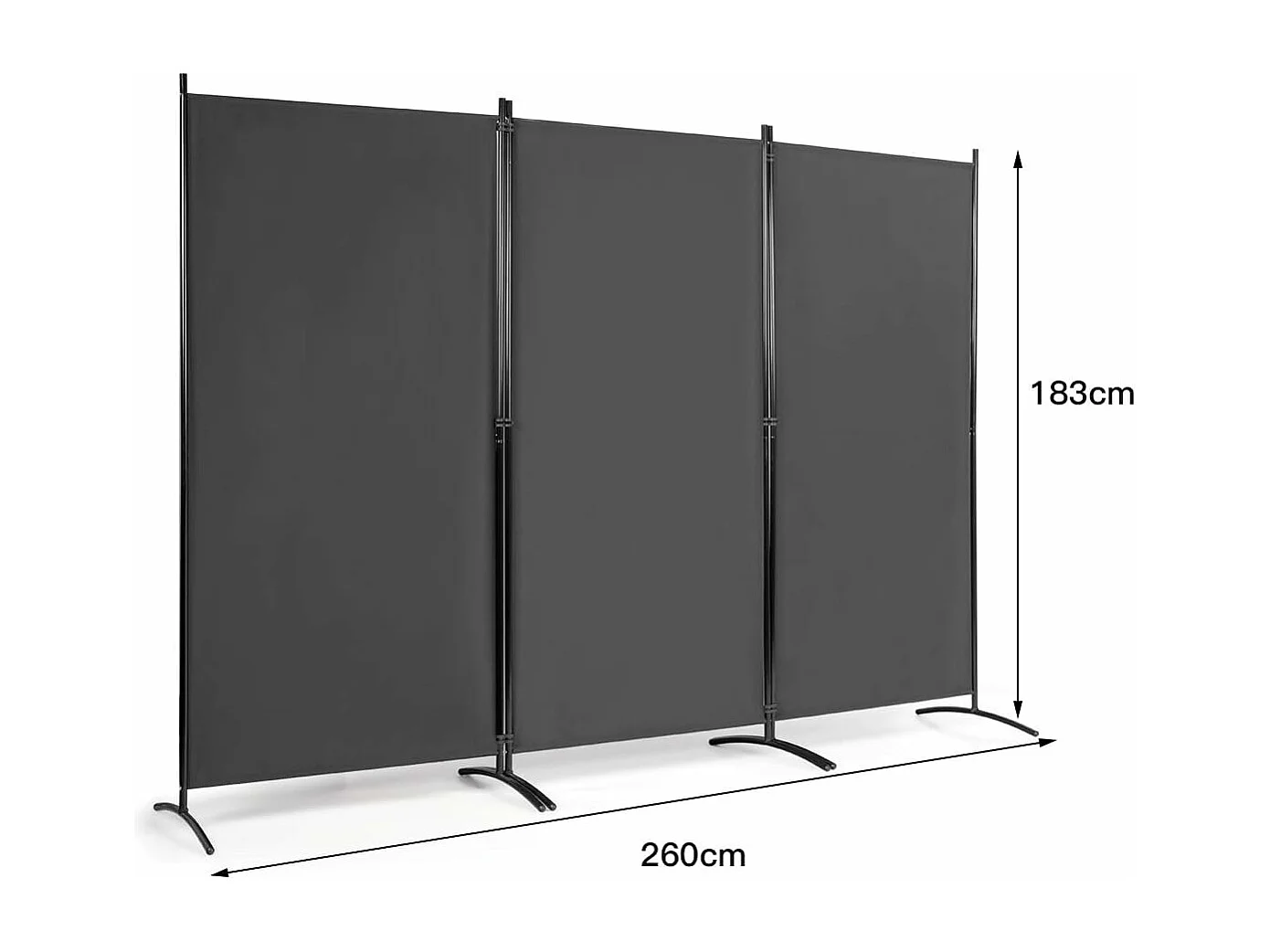 Cloison à 3 Panneaux, Paravent Pliable avec Charnières Résistantes en Acier, Cloison Autoportante, pour Maison, Bureau, Salle de Bain etc, 260x 183cm (Gris foncé)