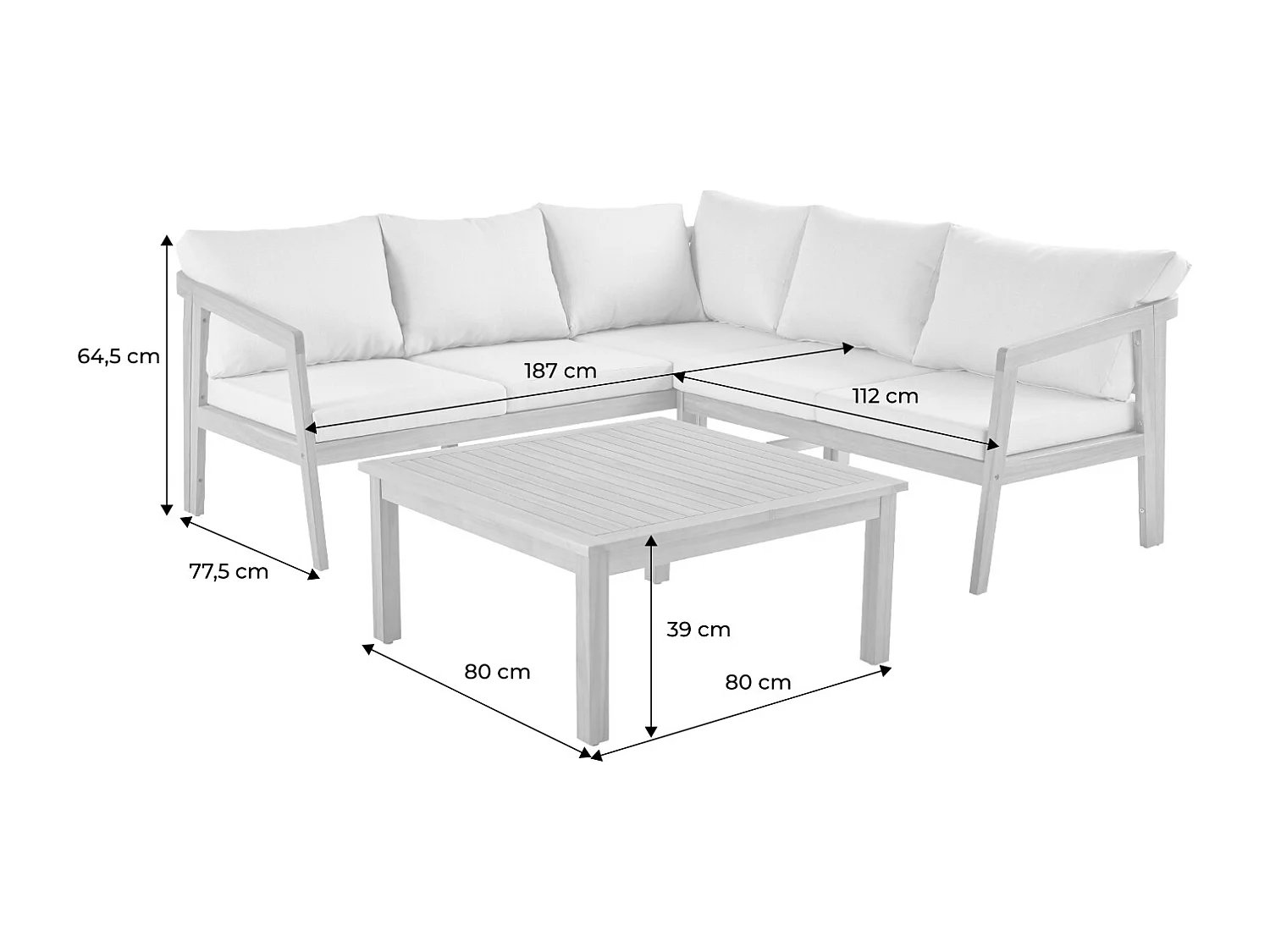 Salotto da giardino angolare in acacia 5 posti, beige