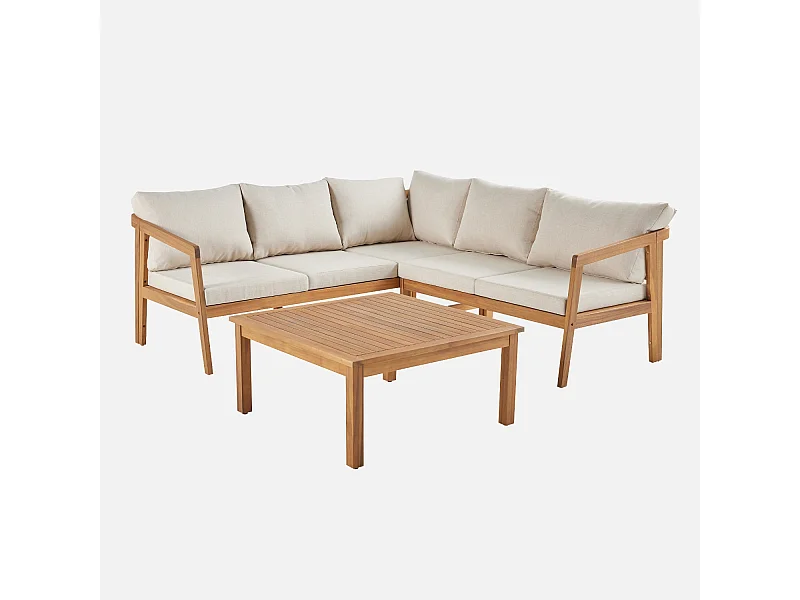 Salotto da giardino angolare in acacia 5 posti, beige
