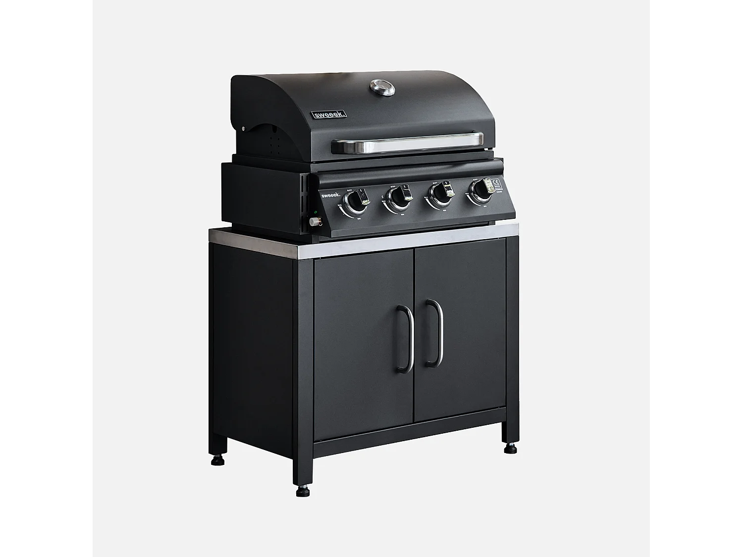 Barbecue a gas 4 bruciatori + mobile in acciaio l80cm