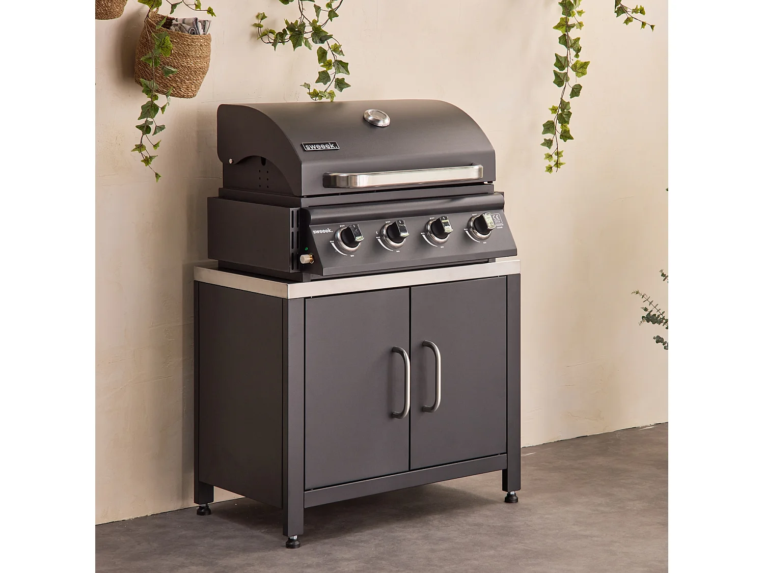 Barbecue a gas 4 bruciatori + mobile in acciaio l80cm