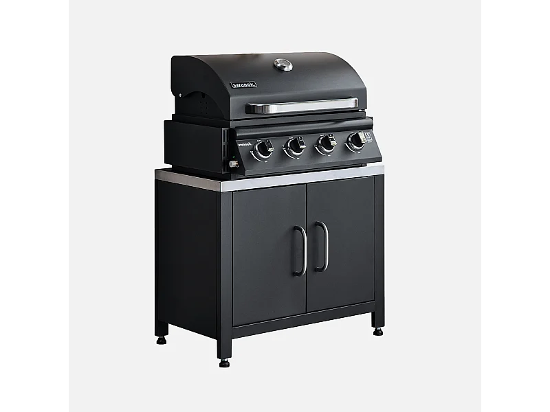 Barbecue a gas 4 bruciatori + mobile in acciaio l80cm