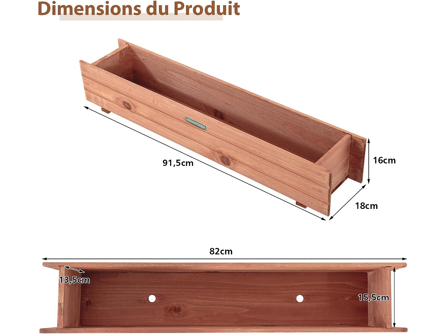 Jardinière Rectangulaire en Bois de SaBois, Lit de Jardin Surélevé Imperméable pour Culture Fruits Légumes, pour Jardin Patio Balcon, 90 x 18 x 15 cm