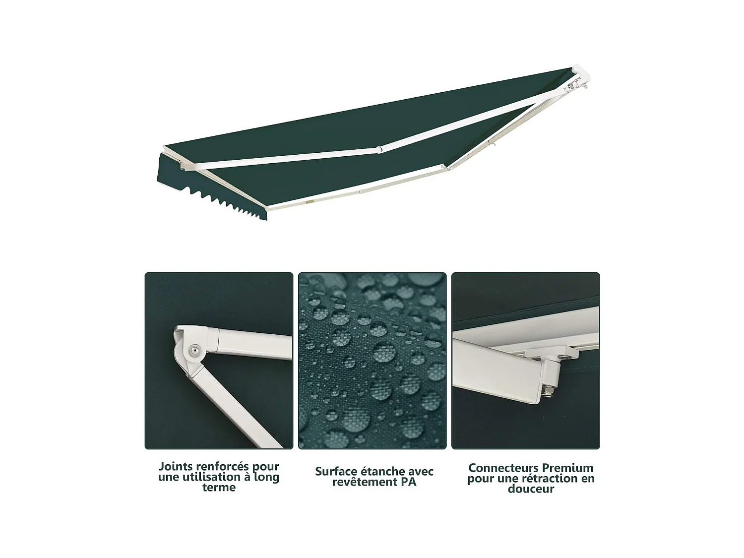 Store Banne de Balcon Rétractable 3,6 X 3M avec Tissu et velours Résistant aux UV et à l'Eau, Cadre en Aluminium Angle Réglable 5-35°