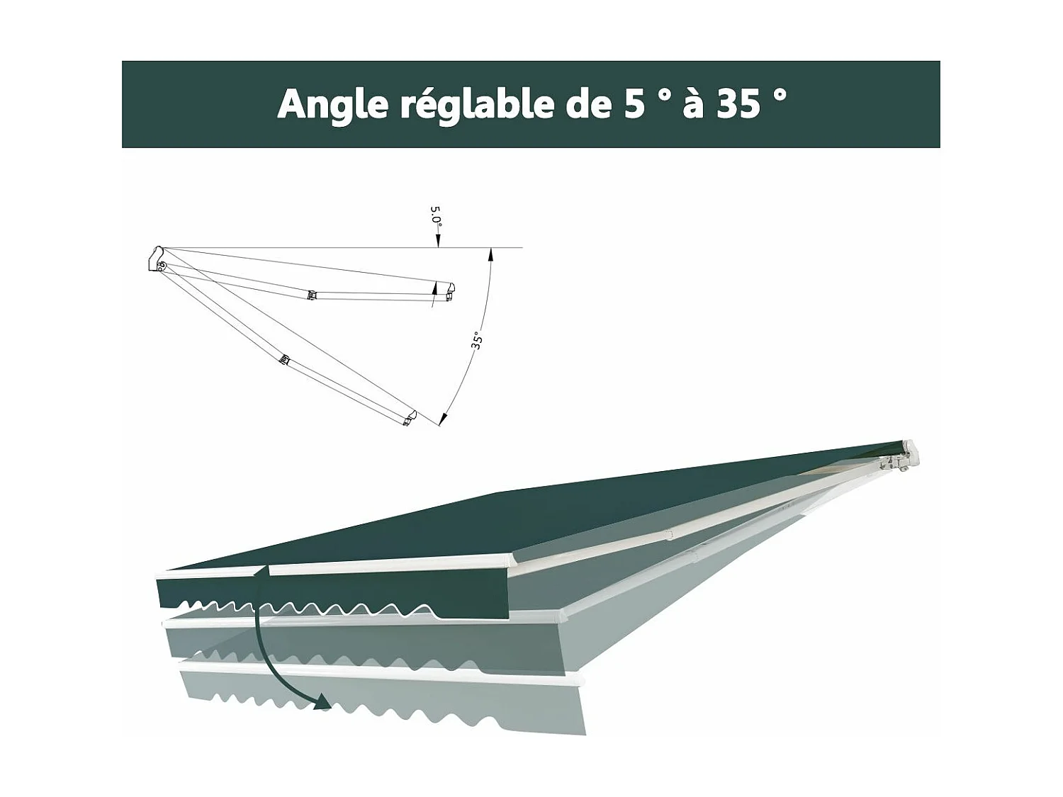 Store Banne de Balcon Rétractable 3,6 X 3M avec Tissu et velours Résistant aux UV et à l'Eau, Cadre en Aluminium Angle Réglable 5-35°