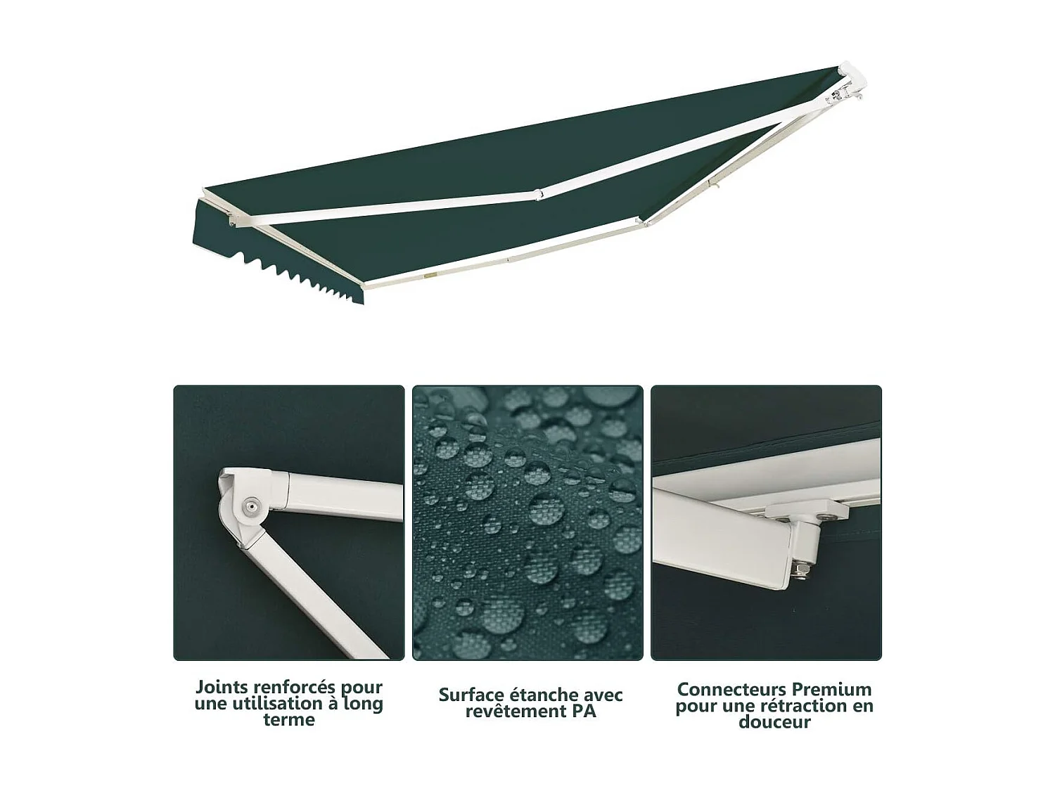 Store Banne de Balcon Rétractable 3,6 X 3M avec Tissu et velours Résistant aux UV et à l'Eau, Cadre en Aluminium Angle Réglable 5-35°