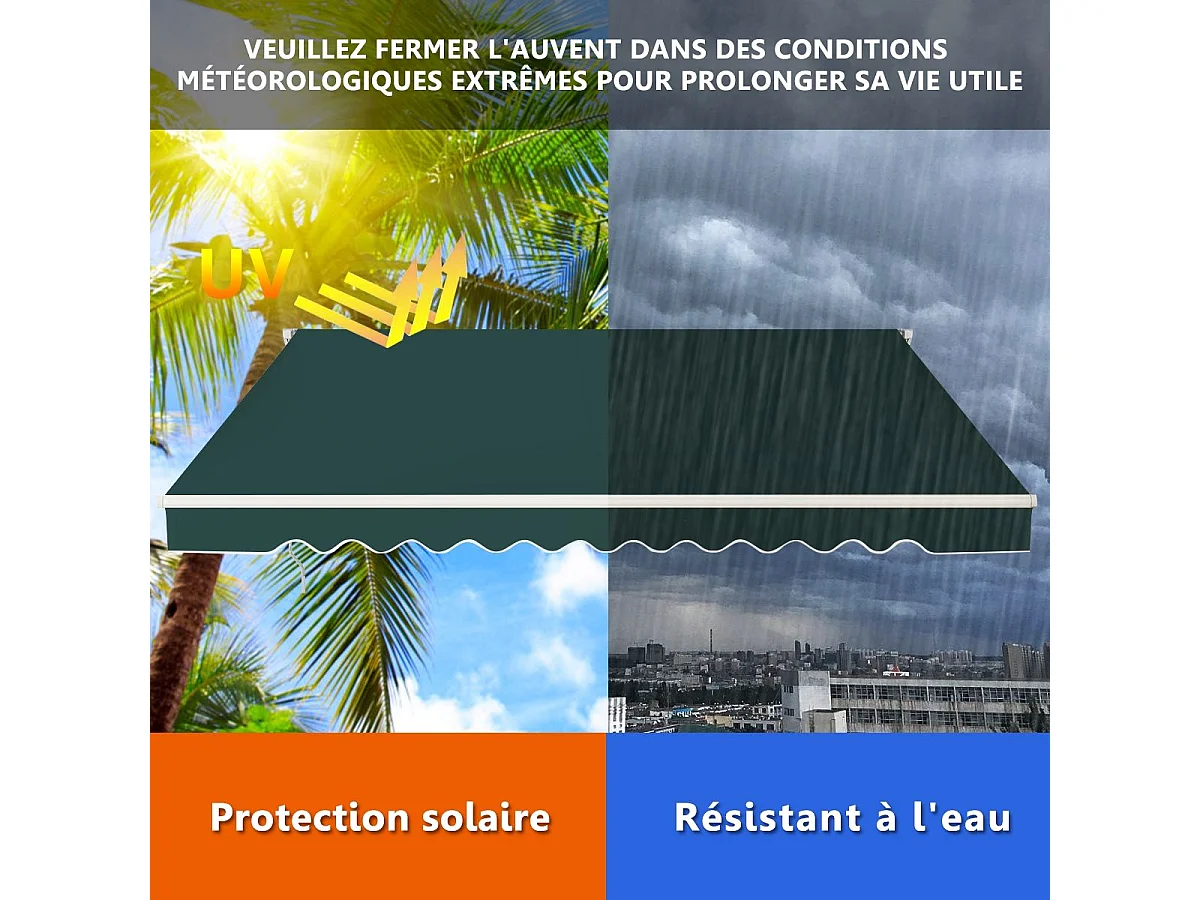 Store Banne de Balcon Rétractable 3,6 X 3M avec Tissu et velours Résistant aux UV et à l'Eau, Cadre en Aluminium Angle Réglable 5-35°