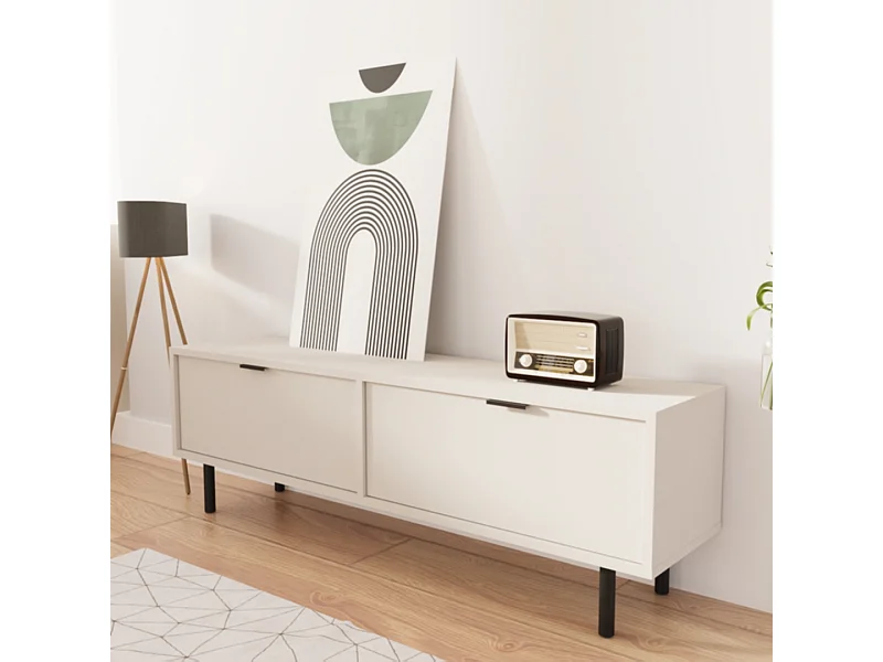 Meuble de télévision WENA, fronts lisses, avec pieds en métal, Aura, 140x30x33 cm, Cachemire