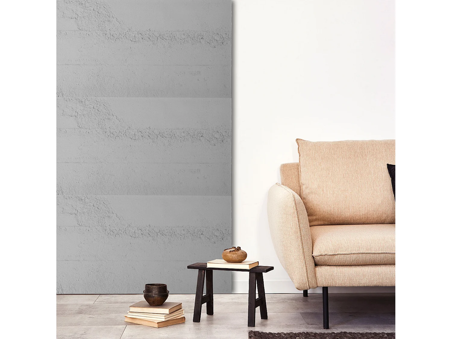 Malaisie - Lot de 4 panneaux muraux décoratifs 3D 120x60x1 cm effet béton PU Gris