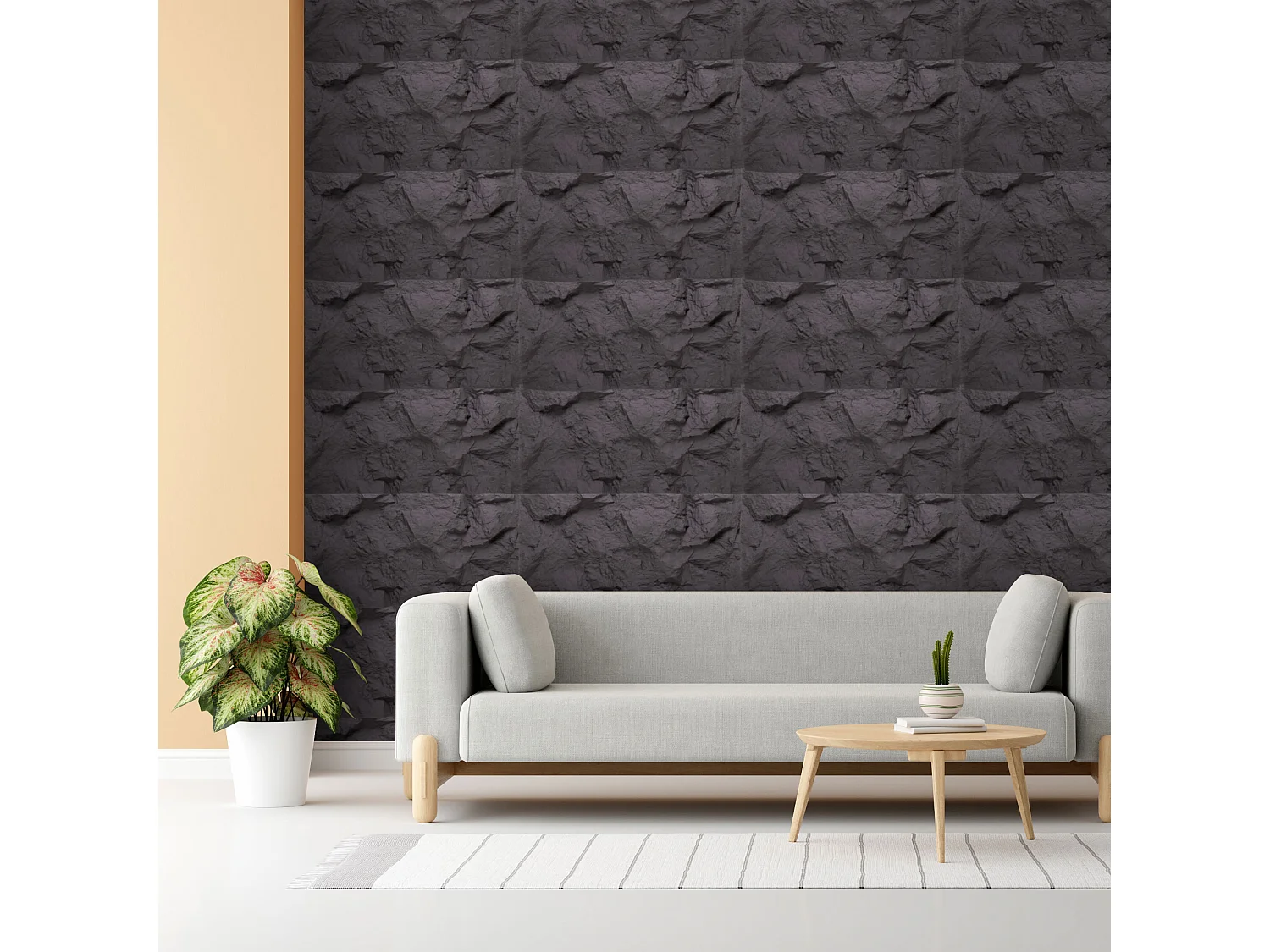 Rushmore - Conjunto de 2 painéis de parede 3D decorativos 120x60x9 cm efeito pedra em PU cinzento antracite