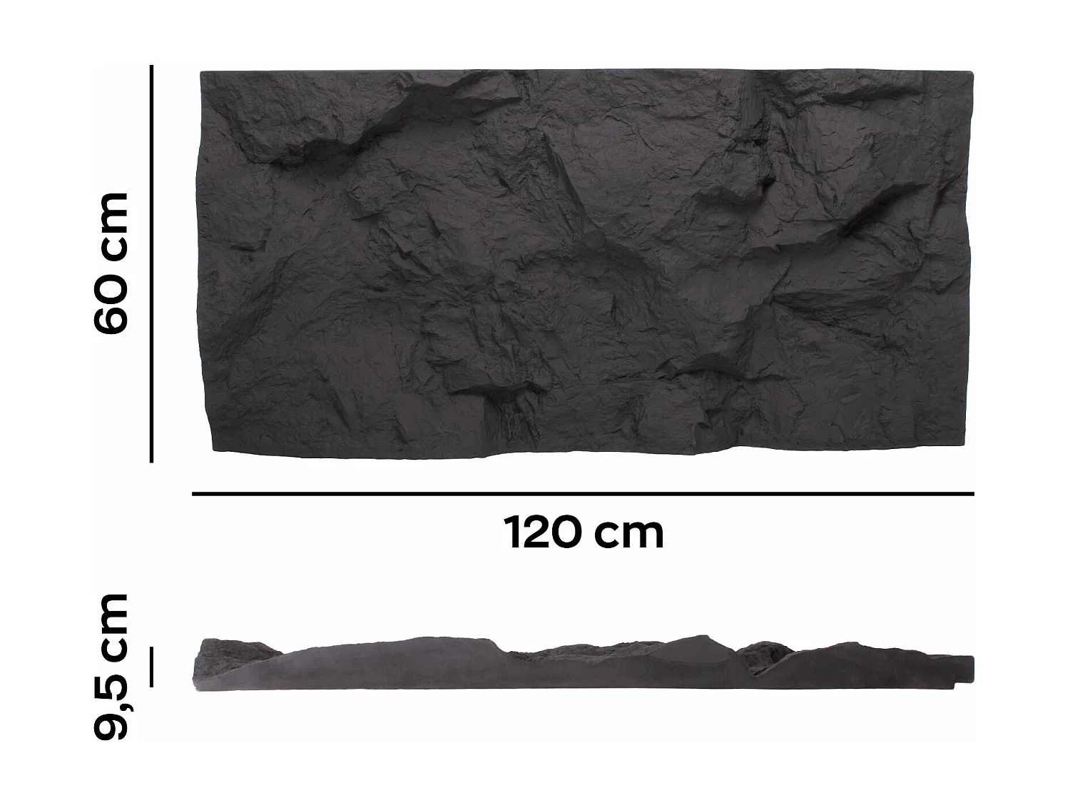 Rushmore - Lot de 2 panneaux muraux décoratifs 3D 120x60x9 cm effet pierre en PU Anthracite Grey