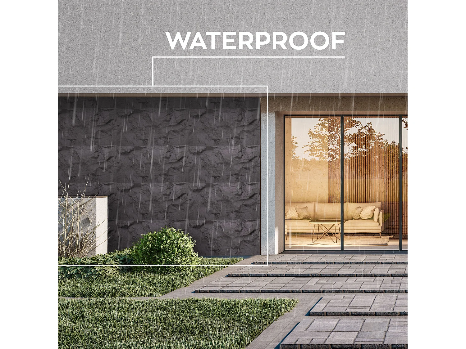 Rushmore - Lot de 2 panneaux muraux décoratifs 3D 120x60x9 cm effet pierre en PU Anthracite Grey