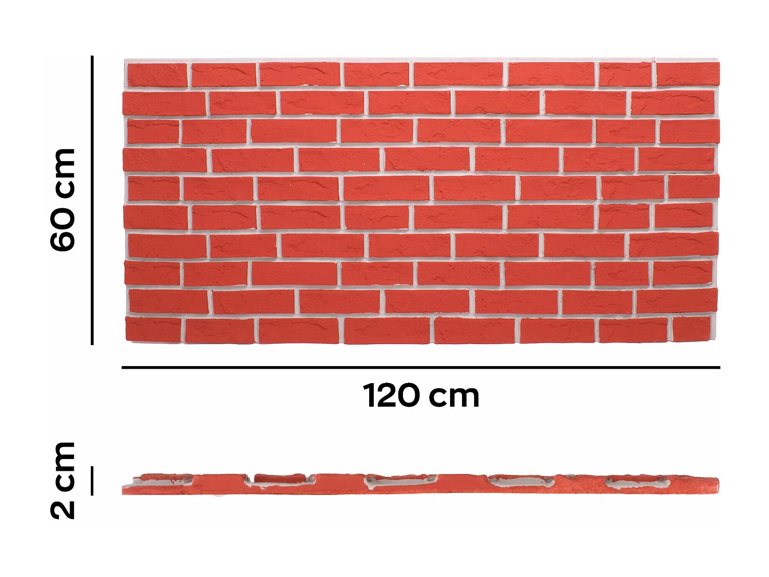 Bricklane - Lote de 2 paneles murales decorativos 3D 120x60x2 cm PU Efecto Ladrillo Rojo