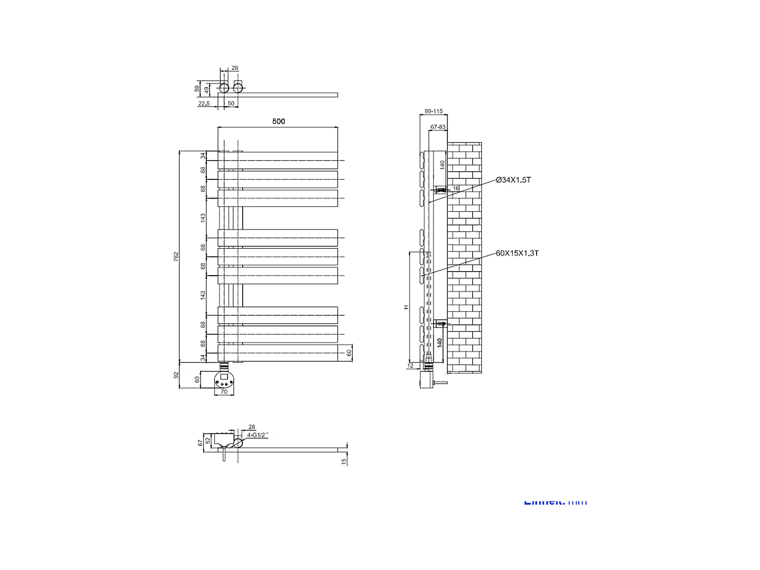 EMKE Elektrische Handdoekradiator - Glanzend Wit - 76x50 cm - 400W - Badkamer Radiator