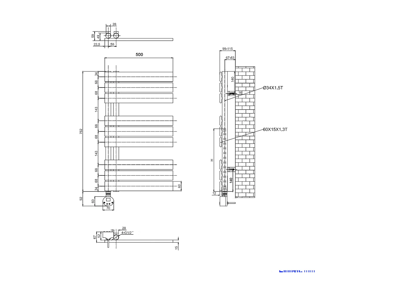 EMKE Sèche-Serviettes Électrique Panneau avec élément chauffant thermostat, baguette chauffante avec minuterie, Blanc 762x500mm 400W