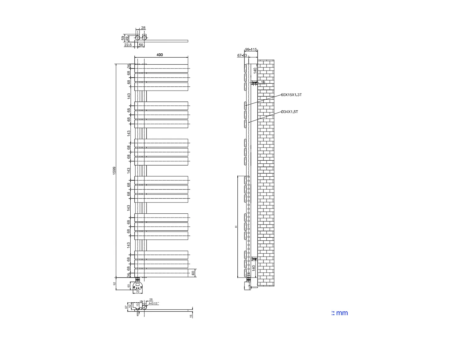 EMKE Sèche-Serviettes Électrique Panneau avec élément chauffant thermostat, baguette chauffante avec minuterie, Blanc 1599x400mm 800W