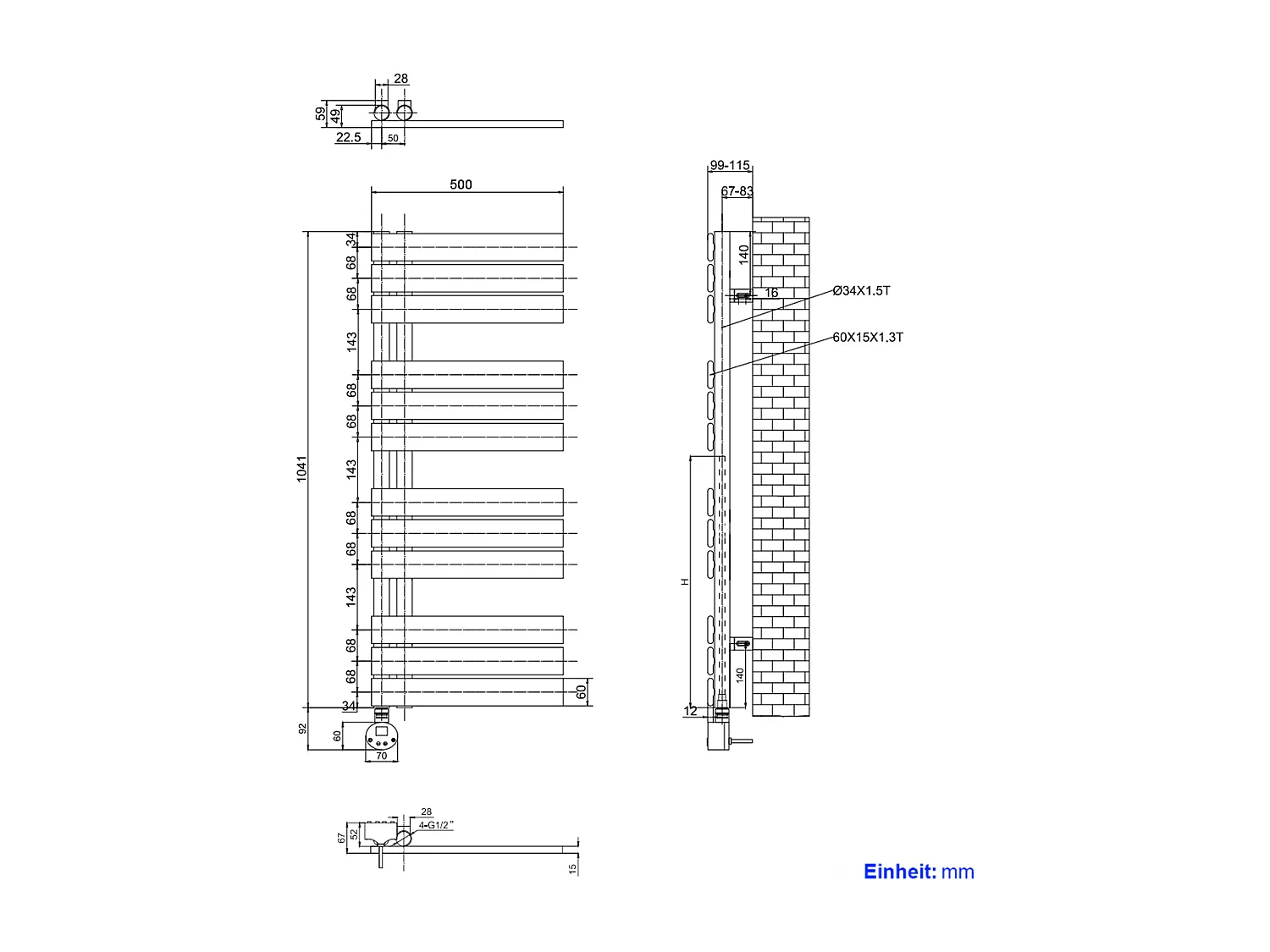 EMKE Sèche-Serviettes Électrique Panneau avec élément chauffant thermostat, baguette chauffante avec minuterie, Blanc 1041x500mm 600W