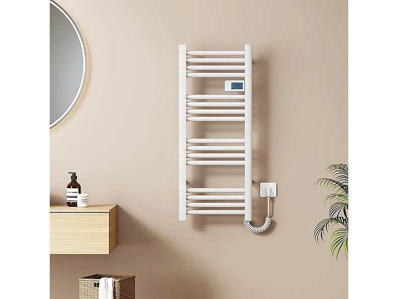 EMKE Elektrischer Handtuchwärmer 960 x 400 mm, mit Touch-Schalter und Timer, weiß, 300W