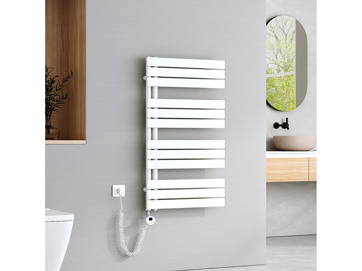 EMKE Sèche-Serviettes Électrique Panneau avec élément chauffant thermostat, baguette chauffante avec minuterie, Blanc 1041x600mm 600W