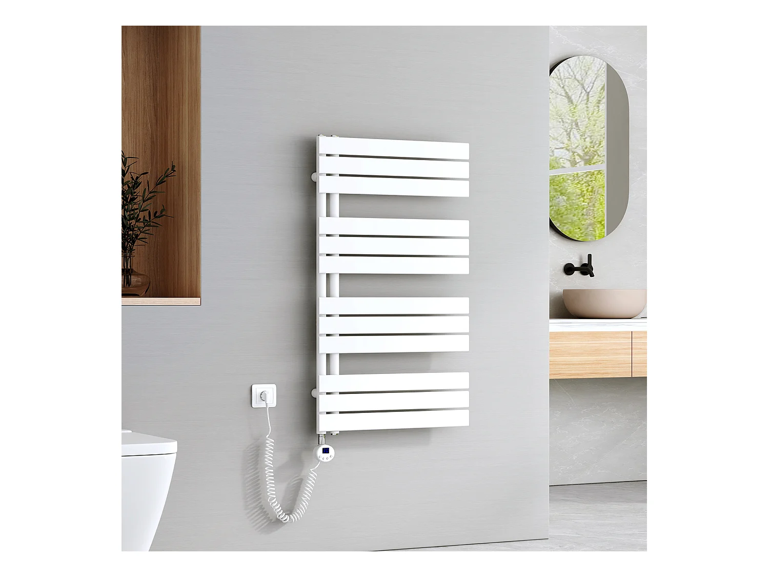 EMKE Sèche-Serviettes Électrique Panneau avec élément chauffant thermostat, baguette chauffante avec minuterie, Blanc 1041x600mm 600W