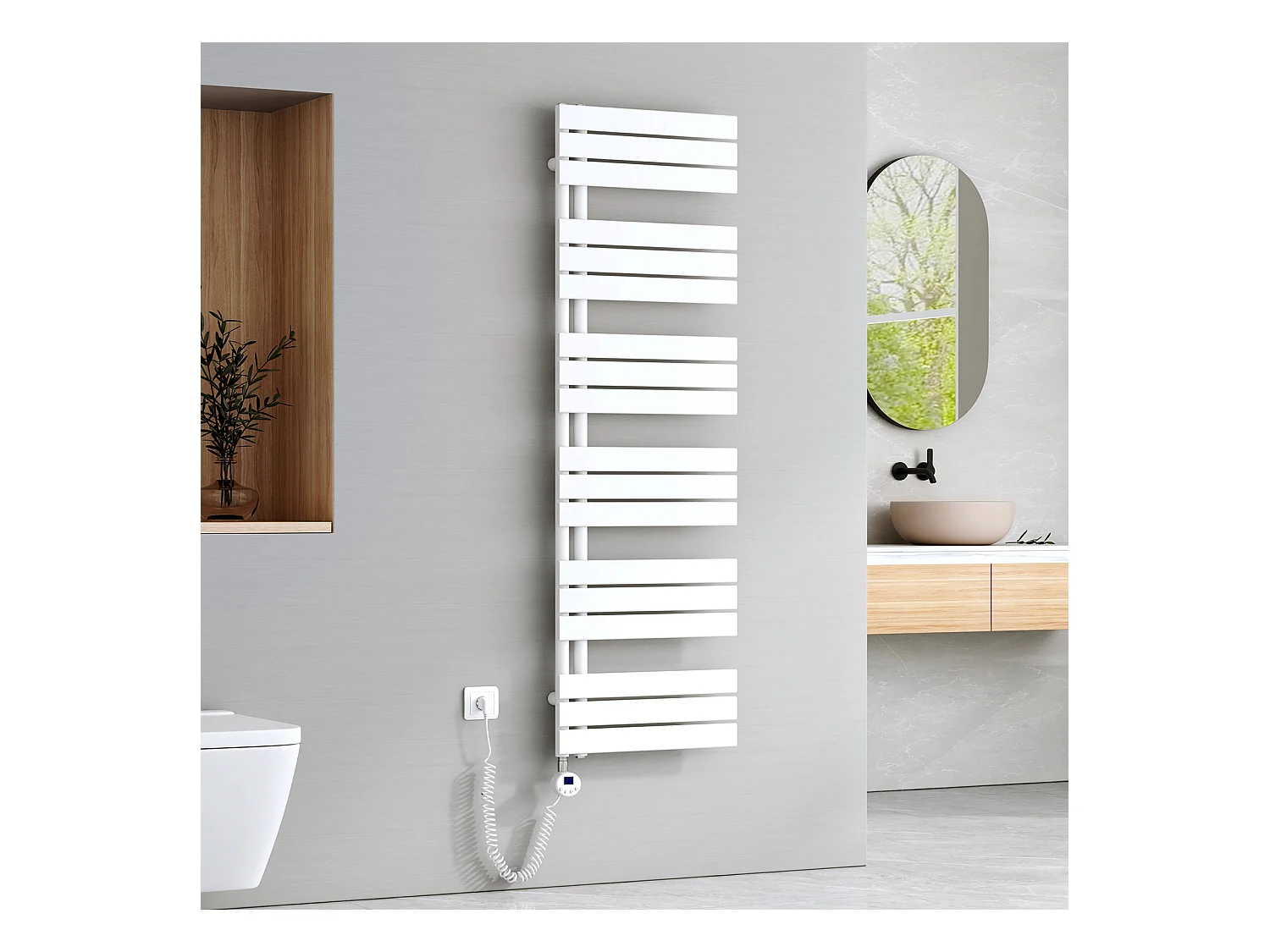 EMKE Sèche-Serviettes Électrique Panneau avec élément chauffant thermostat, baguette chauffante avec minuterie, Blanc 1599x500mm 1000W