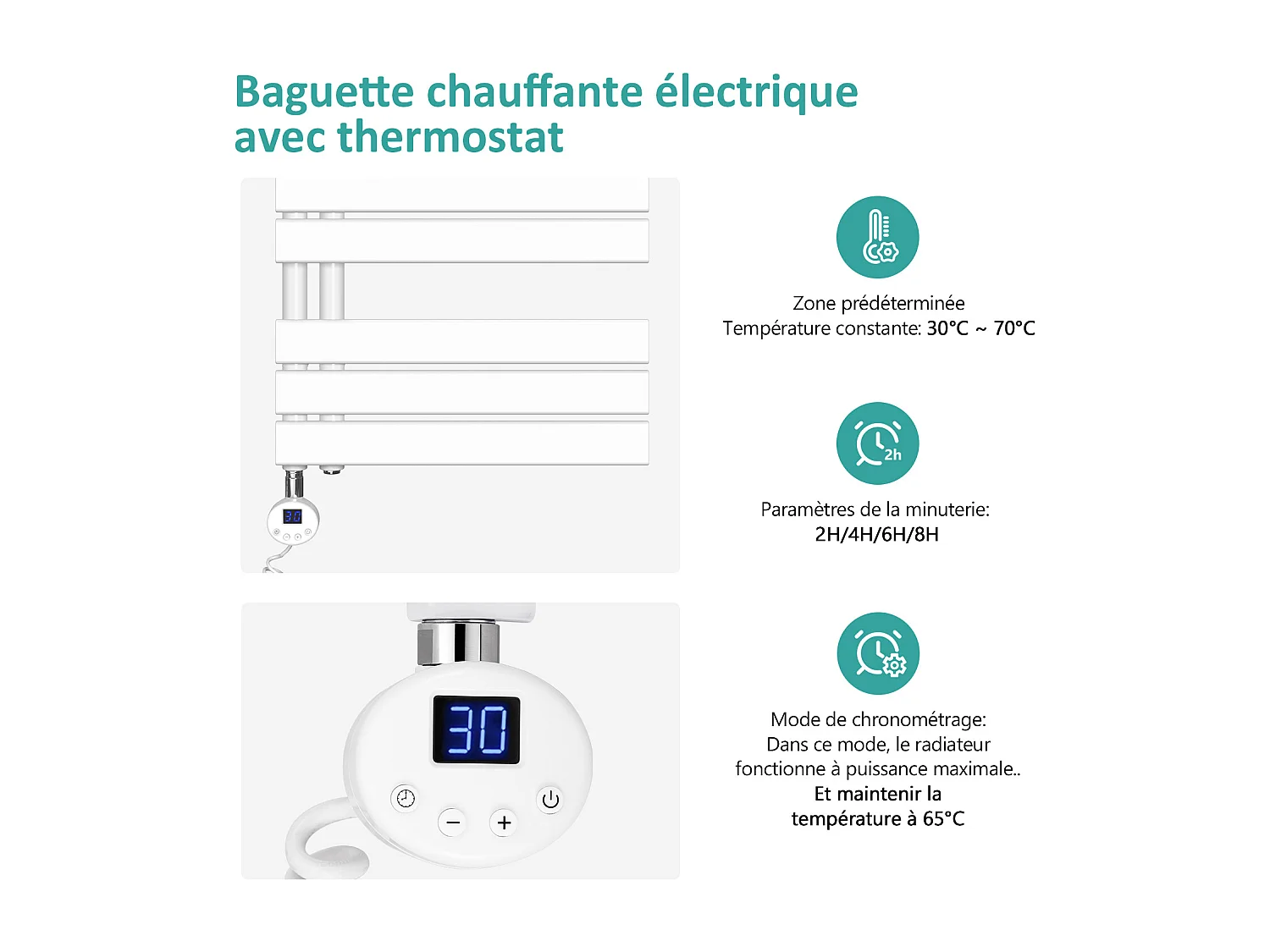 EMKE Elektrische Handdoekradiator - Glanzend Wit - 160x50 cm - 1000W - Badkamer Radiator