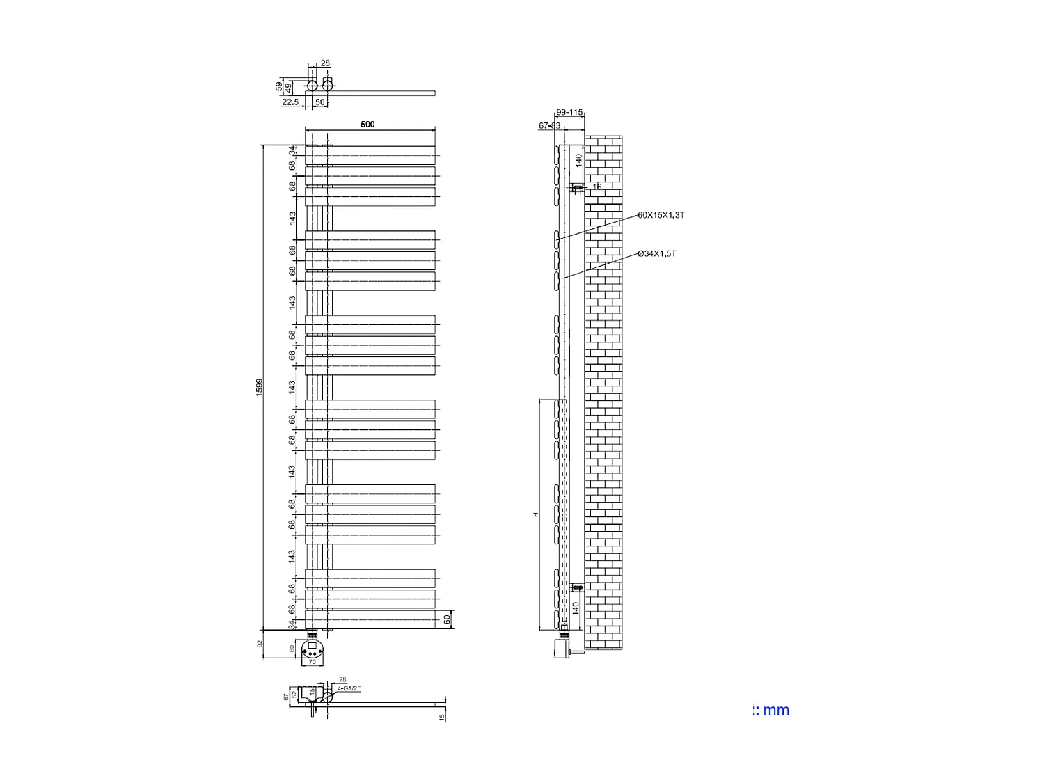 EMKE Elektrische Handdoekradiator - Glanzend Wit - 160x50 cm - 1000W - Badkamer Radiator
